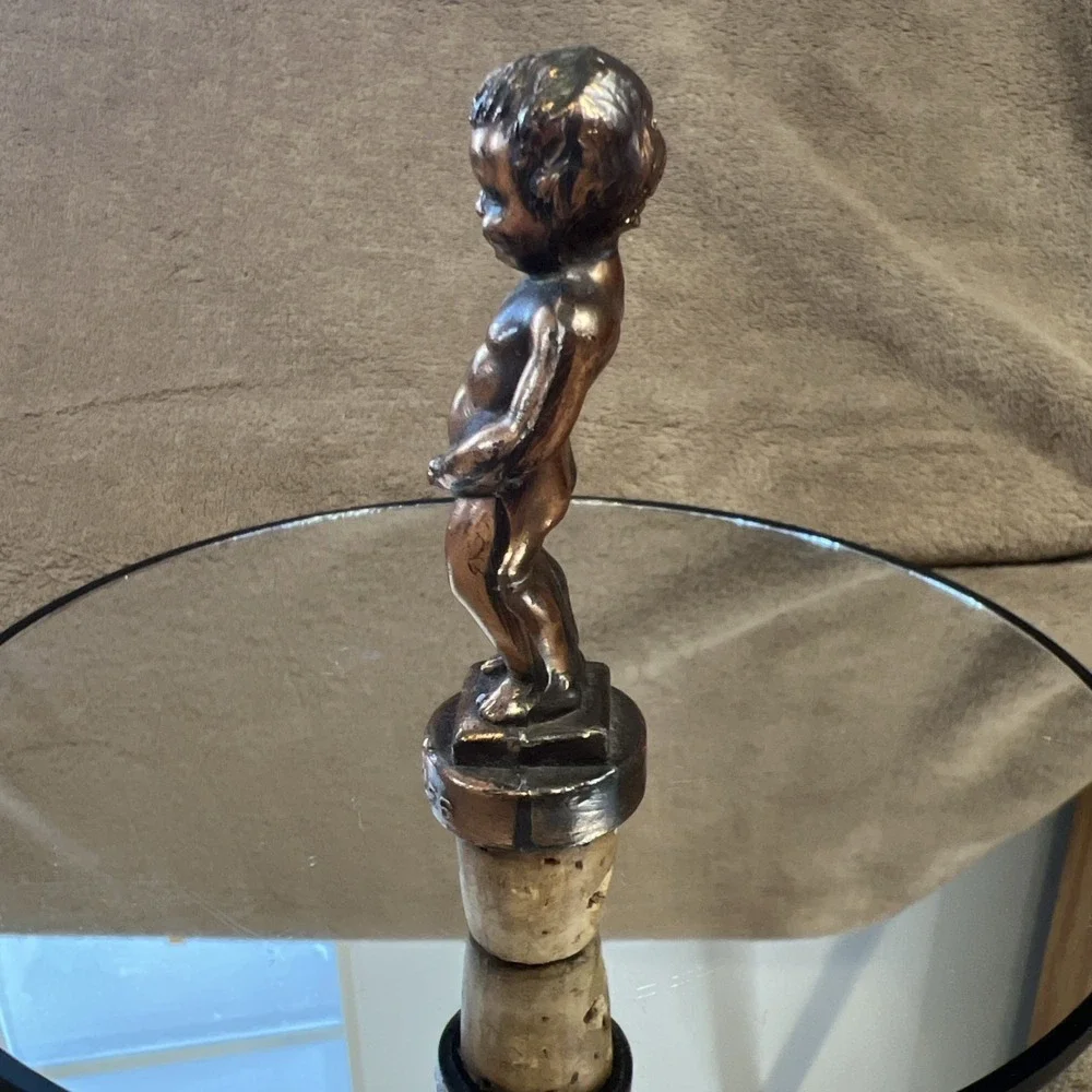 Vtg Brussels Manneken PIS Drink Pourer Bruxelle Brass‎ & Cork Bottle Stopper